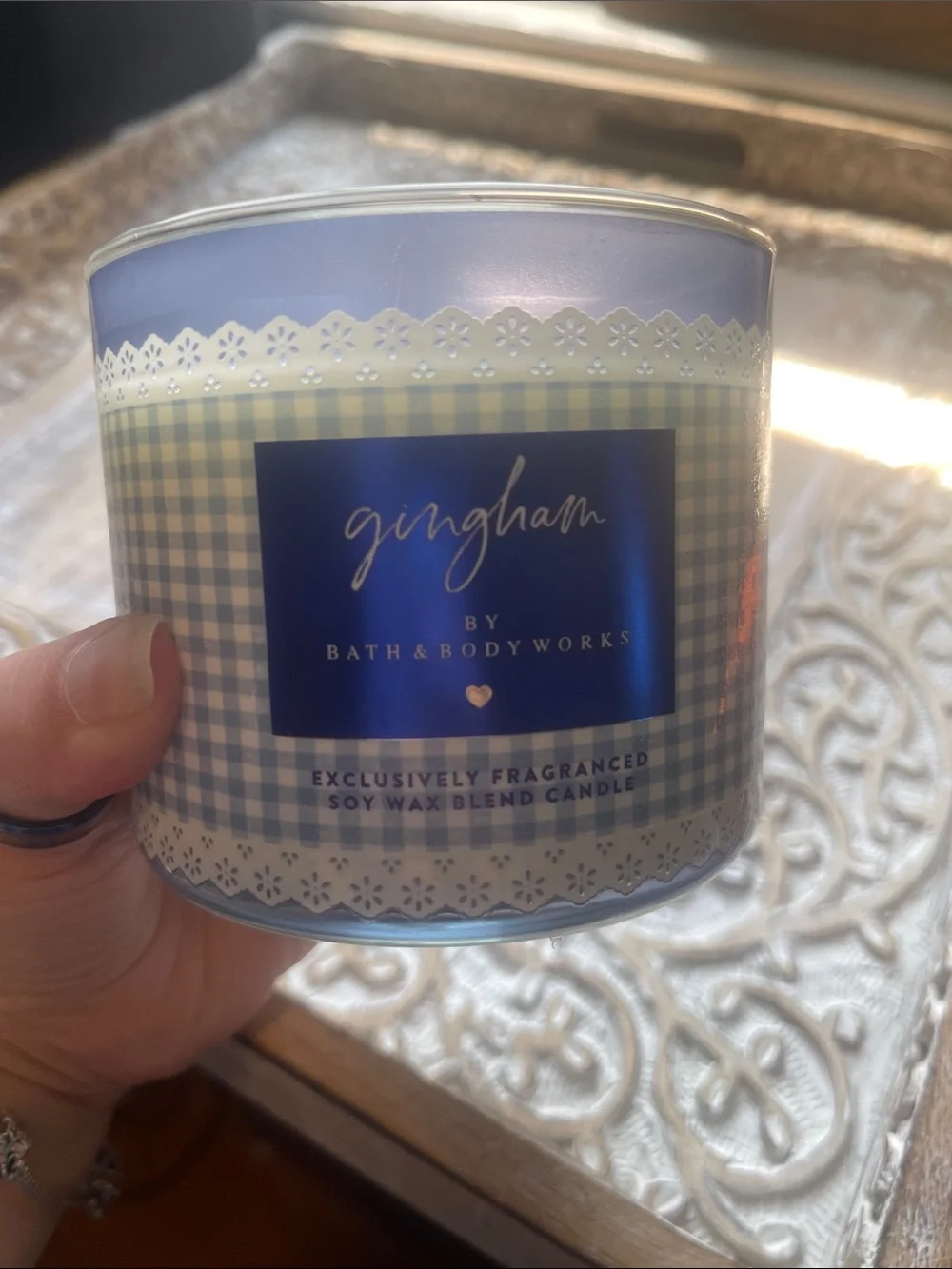 Bath & Body Works Gingham Scented Candle - Light Blue Plaid